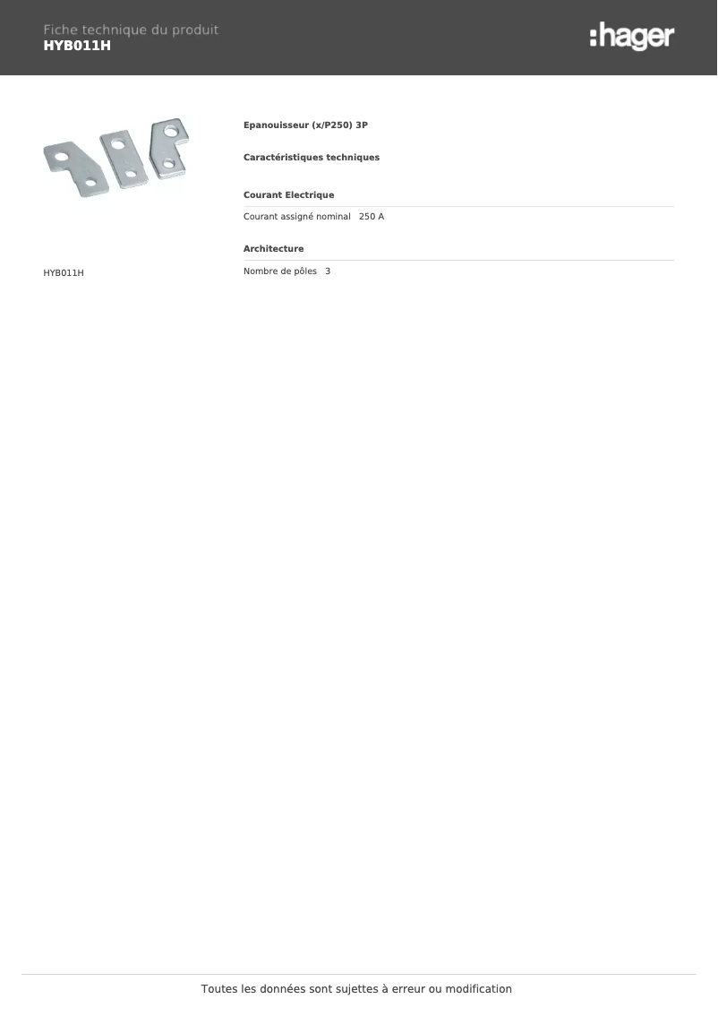 Página 1 del manual Ficha técnica Hager HYB011H