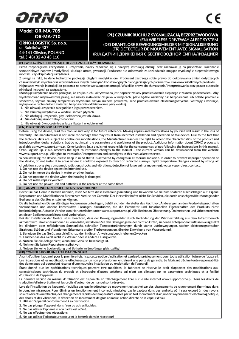 Page 1 de la notice Manuel utilisateur ORNO OR-MA-710