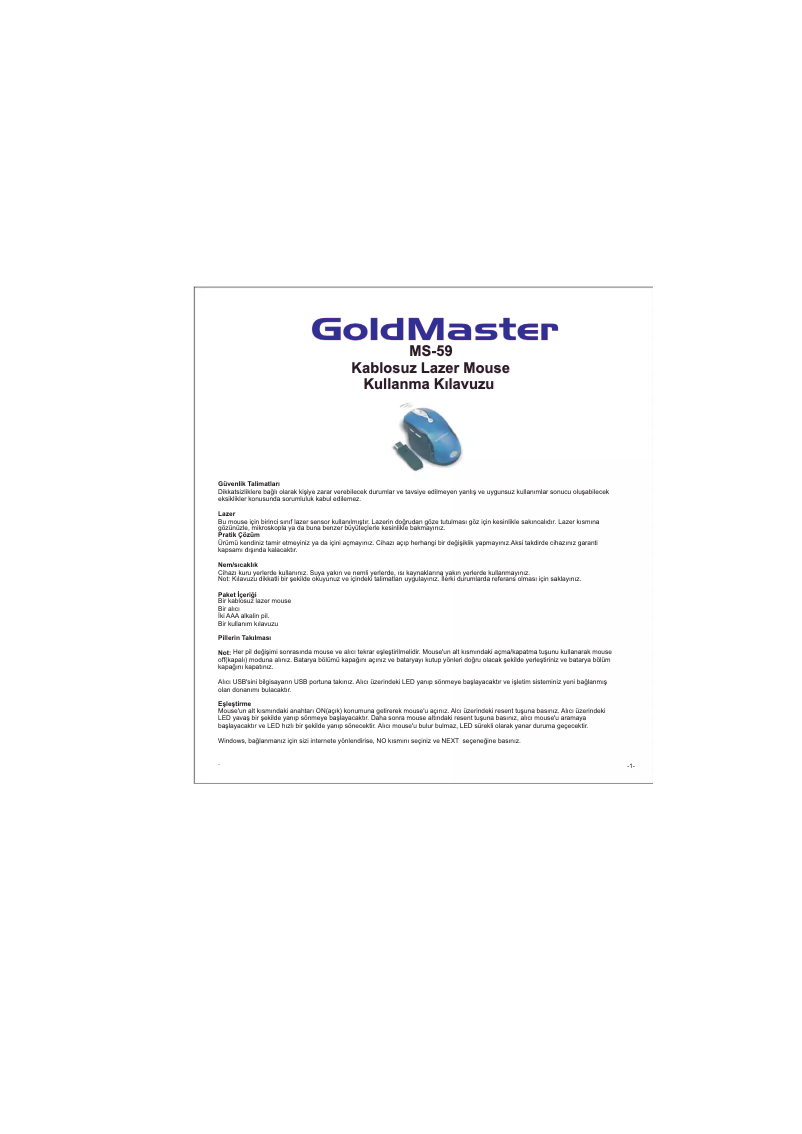 Page 1 de la notice Manuel utilisateur GoldMaster MS-59