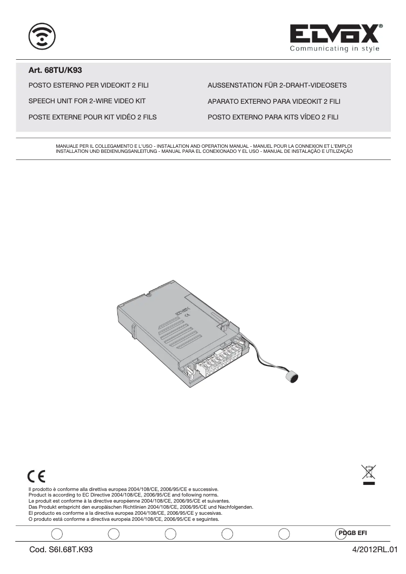 Page n°1 - Manuel utilisateur Vimar ELVOX 68TU/K93