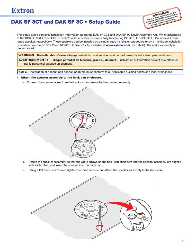 Page 1 de la notice Manuel utilisateur Extron SF 3CT LP