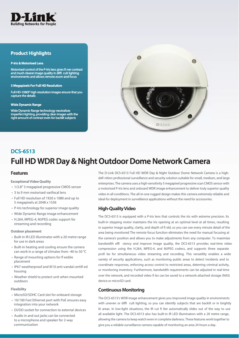 Image de la première page du manuel de l'appareil DCS-6513