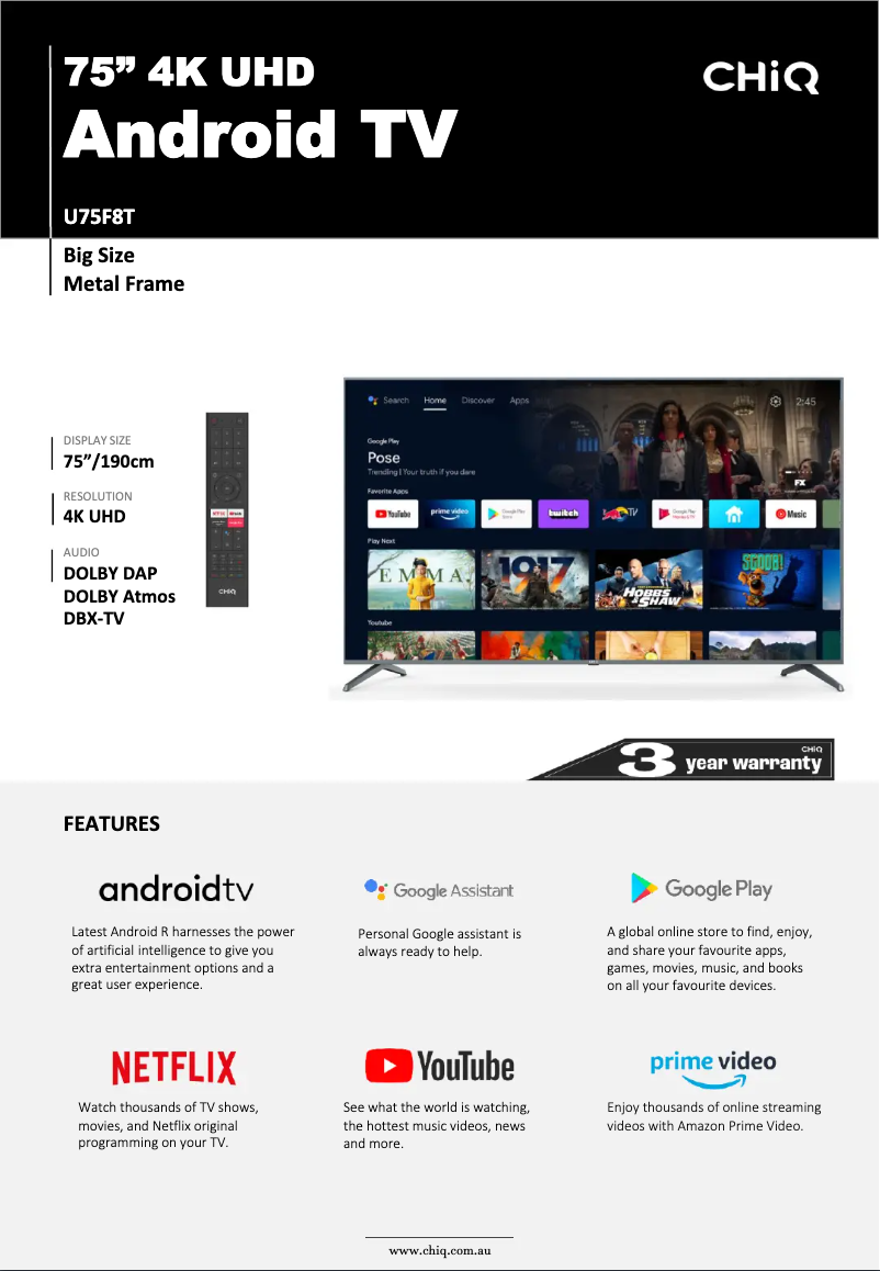 Page 1 de la notice Manuel utilisateur CHiQ U75F8T