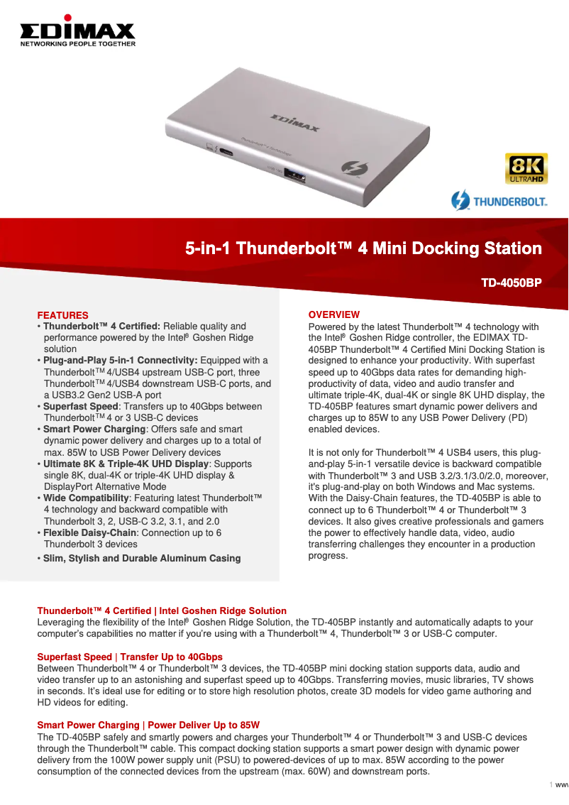 Page 1 de la notice Fiche technique Edimax TD-405BP