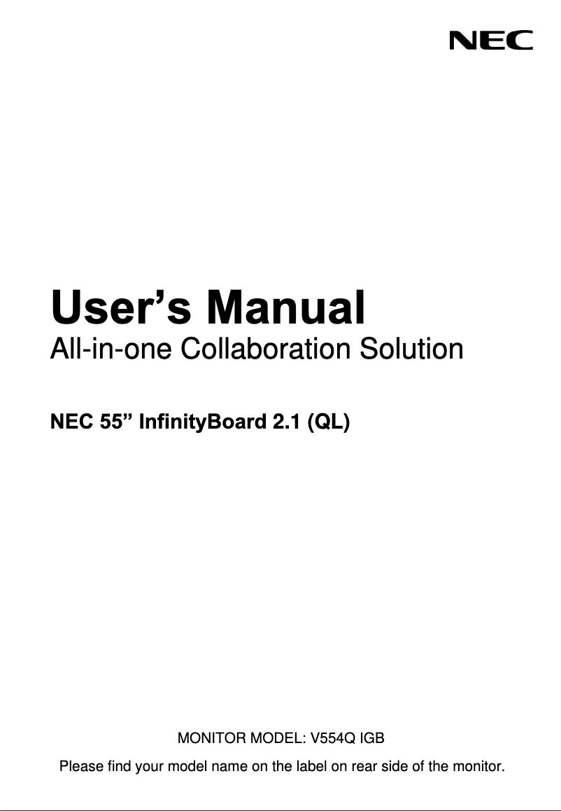 Page 1 de la notice Manuel utilisateur NEC InfinityBoard 2.1