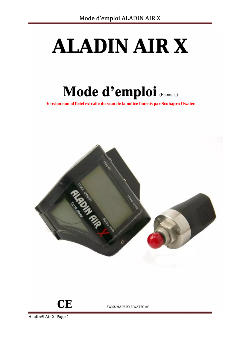 Page 1 de la notice Manuel utilisateur Uwatec Aladin AIR X
