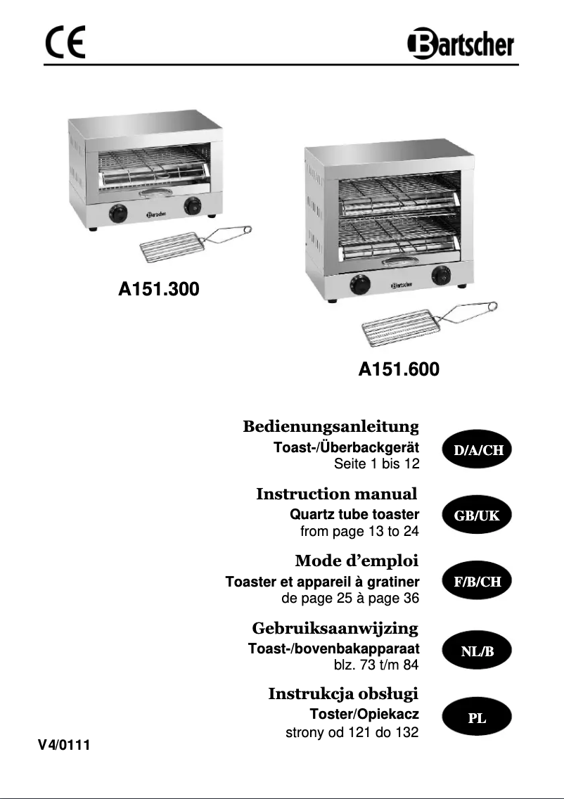 Page 1 de la notice Manuel utilisateur Bartscher A151300