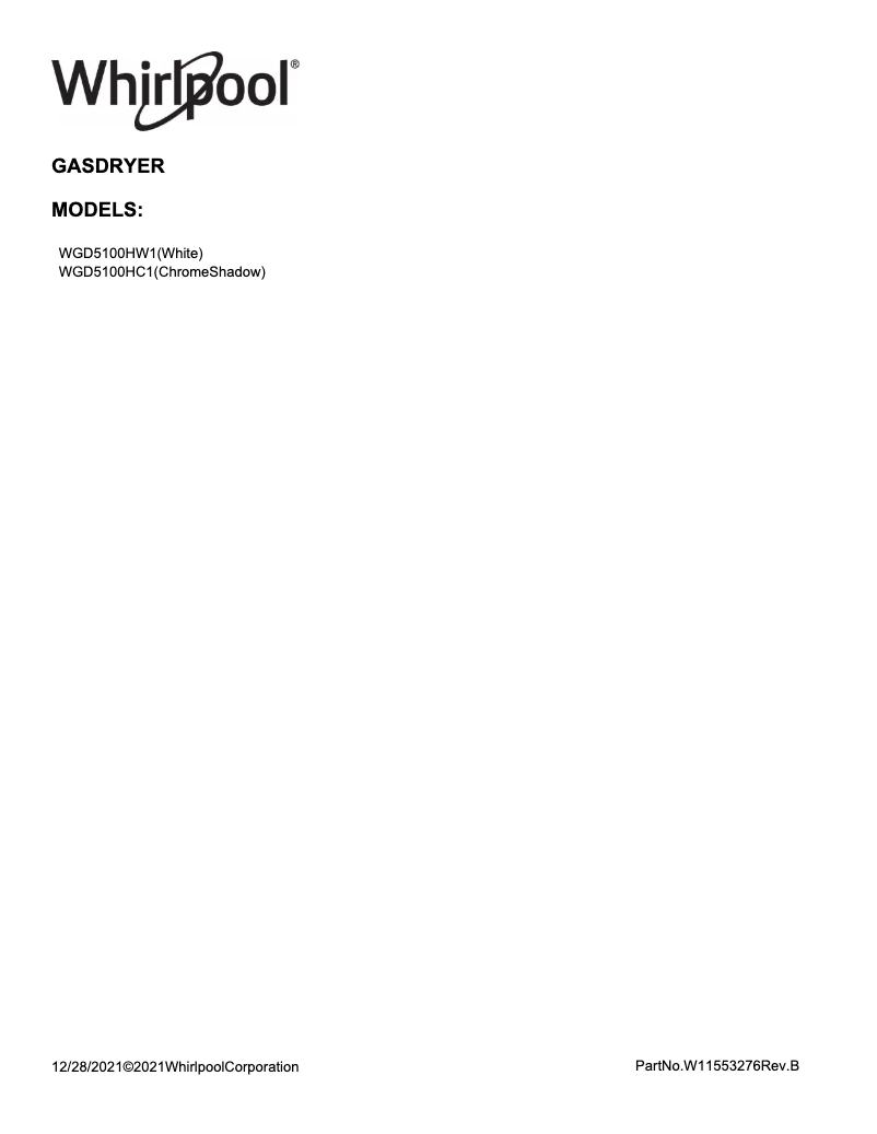 Página 1 del manual Información de garantía Whirlpool WGD5100HC