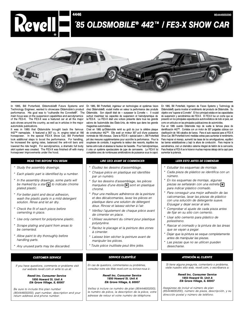 Page n°1 - Manuel utilisateur Revell '85 Oldsmobile 442/FE3-X Show Car