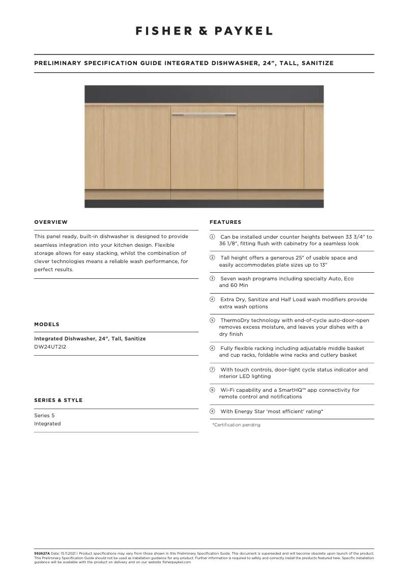 Page n°1 - Fiche technique Fisher & Paykel DW24UT2I2