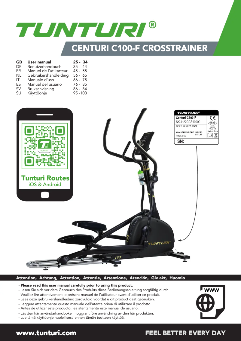 Página 1 del manual Manual de usuario Tunturi Centuri C100-F