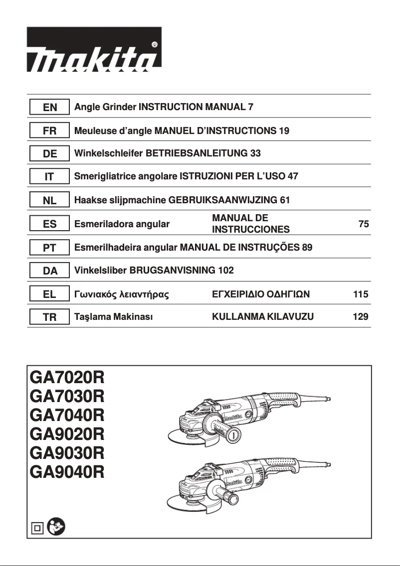 Page 1 de la notice Manuel utilisateur Makita GA9020R