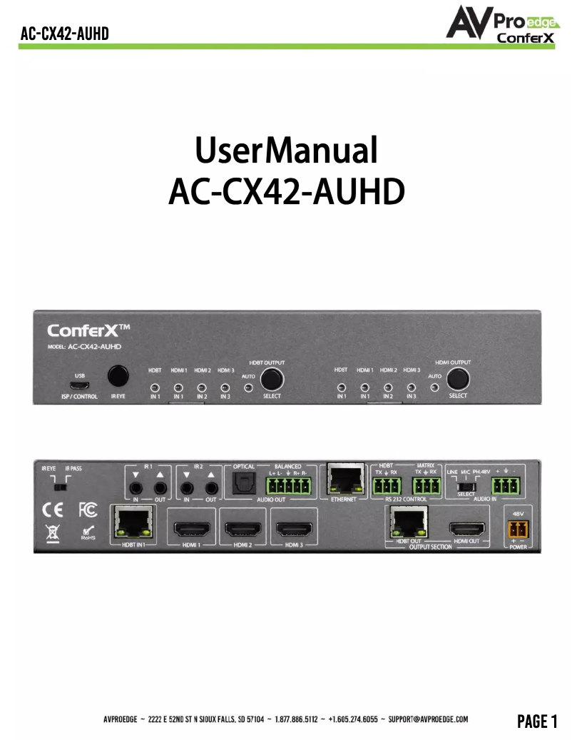 Page 1 de la notice Manuel utilisateur AVPro Edge ConferX AC-CX42-AUHD