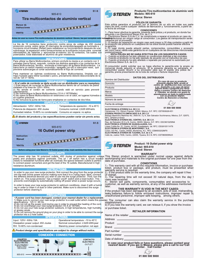 Page n°1 - Manuel utilisateur Steren 905-610