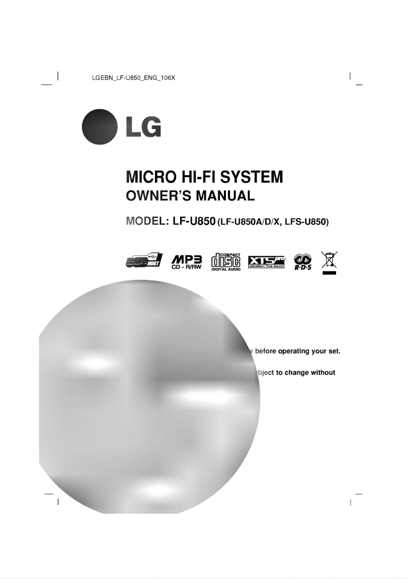 Page n°1 - Manuel utilisateur LG LF-U850