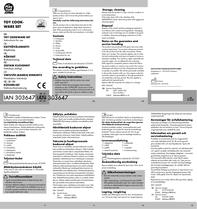 Page 1 de la notice Manuel utilisateur Playtive IAN 303647