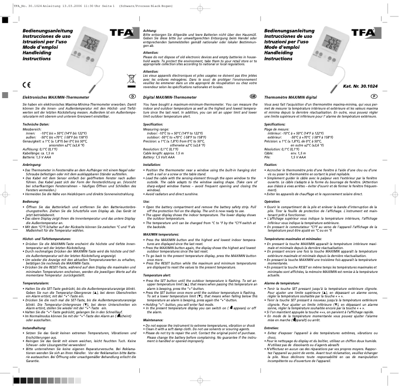 Page 1 de la notice Manuel utilisateur TFA 30.1024