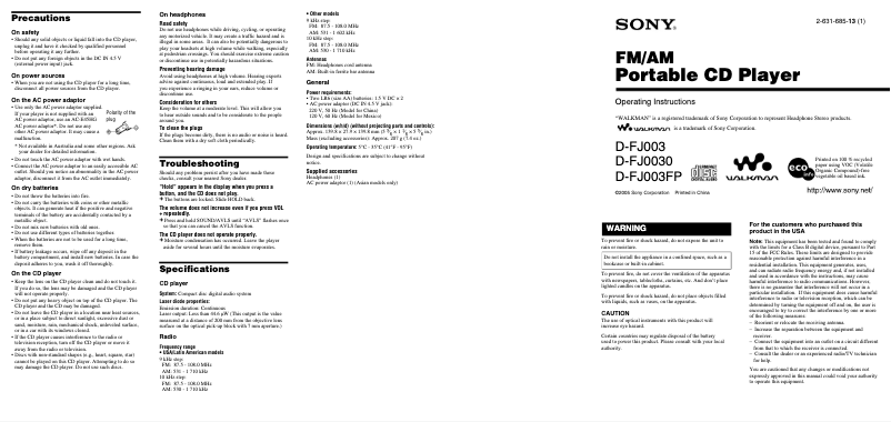 Página 1 del manual Manual de usuario Sony Walkman D-FJ003