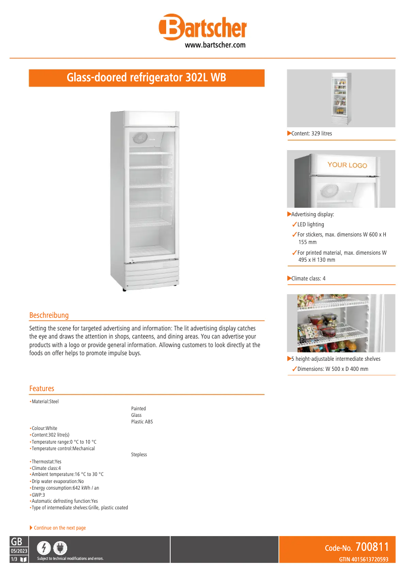 Page 1 de la notice Fiche technique Bartscher 700811