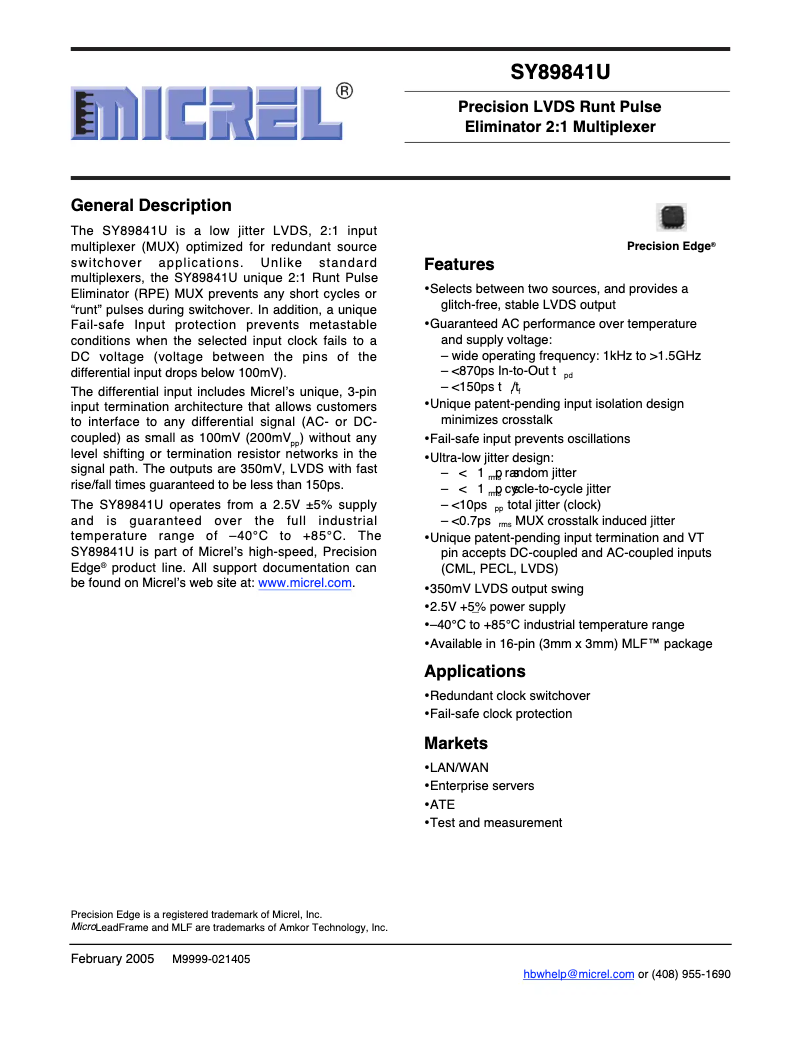 Page 1 de la notice Manuel utilisateur Microchip SY89841U