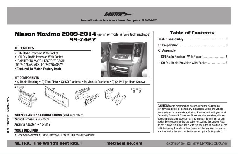 Image de la première page du manuel de l'appareil 99-7427B