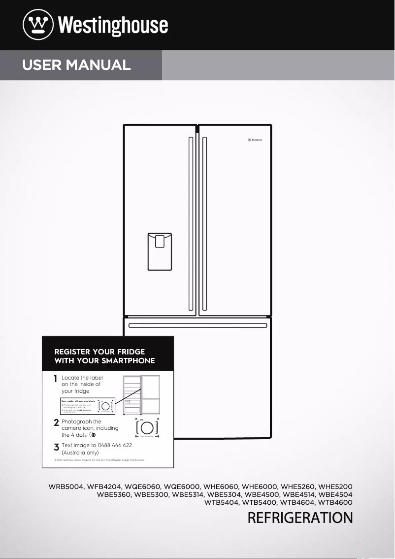 Page n°1 - Manuel utilisateur Westinghouse WHE6060SB