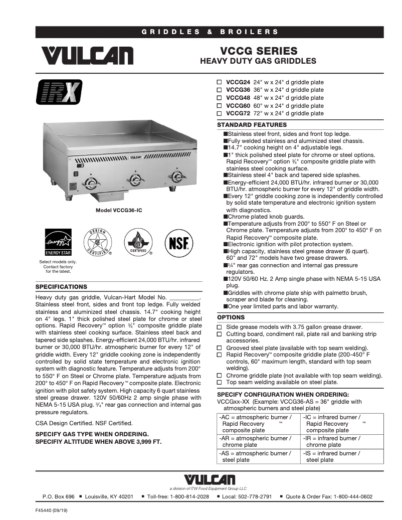 Page n°1 - Fiche technique Vulcan VCCG72