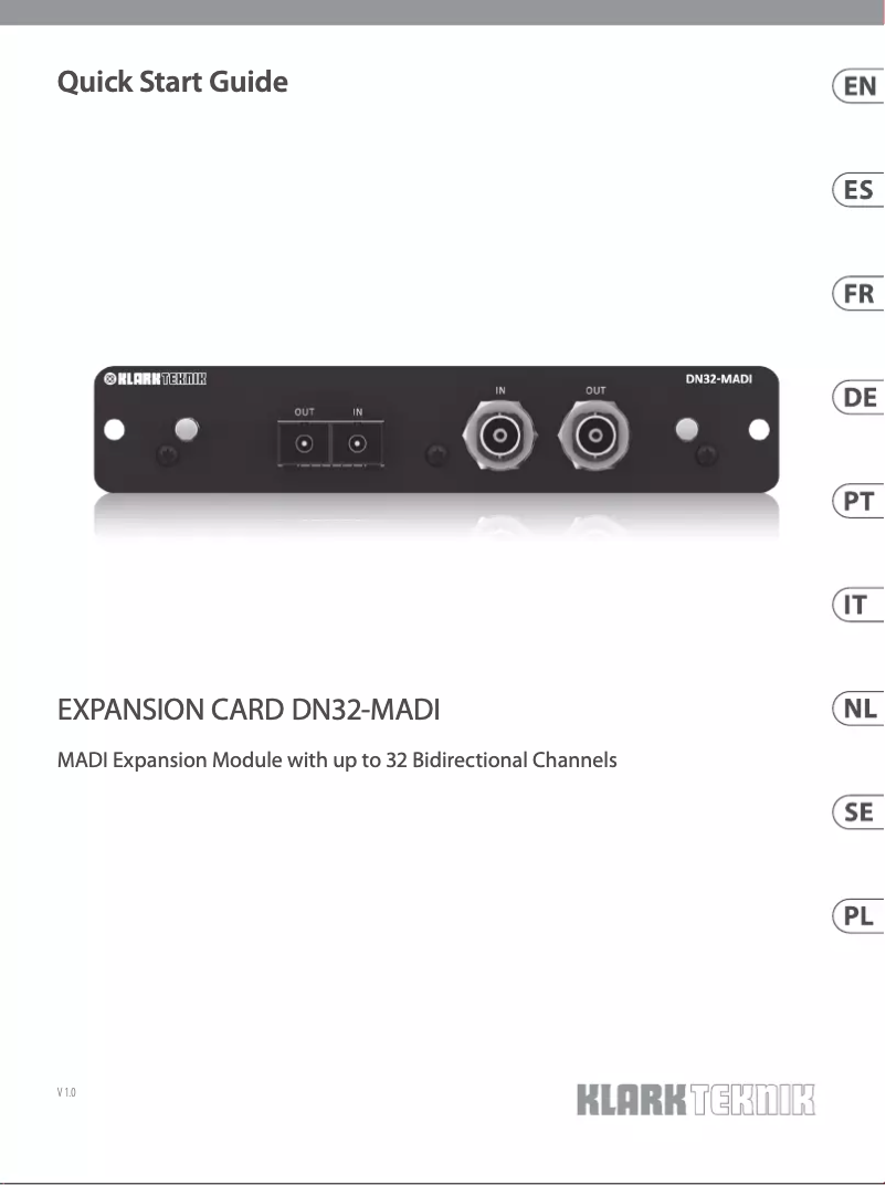 Page 1 de la notice Guide de démarrage rapide Klark Teknik DN32-MADI