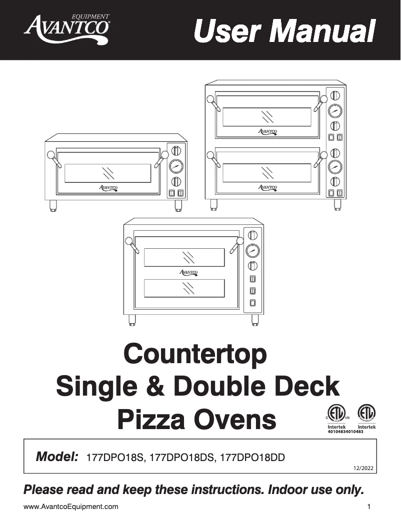 Page 1 de la notice Manuel utilisateur Avantco DPO-2-DS