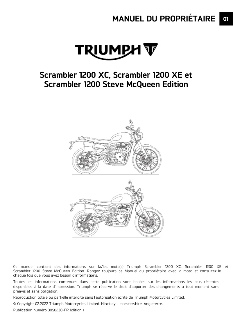 Página 1 del manual Manual de usuario Triumph Scrambler 1200 XE (2022)