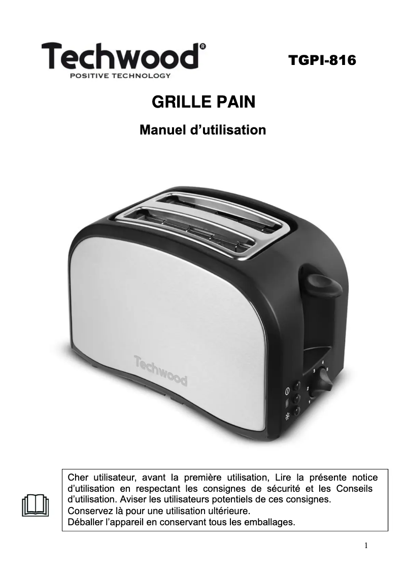 Page 1 de la notice Manuel utilisateur Techwood TGPI-816