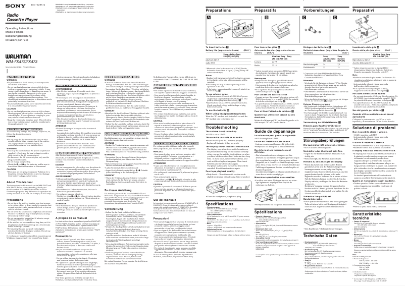 Page n°1 - Manuel utilisateur Sony Walkman WM-FX473
