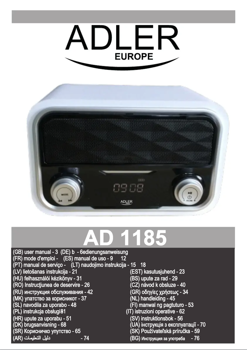 Image de la première page du manuel de l'appareil AD 1185