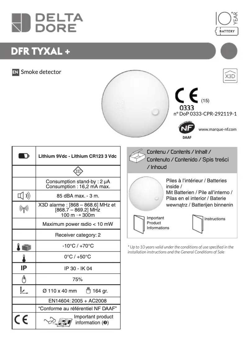 Page 1 de la notice Manuel utilisateur Delta Dore Tyxal+ DFR