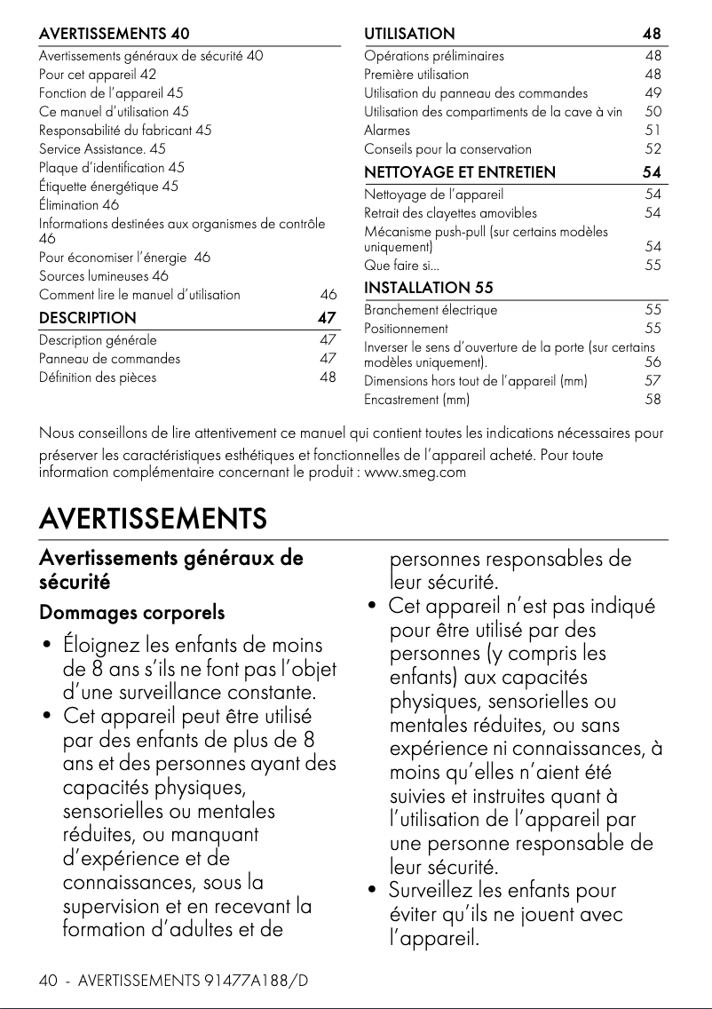 Page 1 de la notice Manuel utilisateur Smeg CVI629NR3