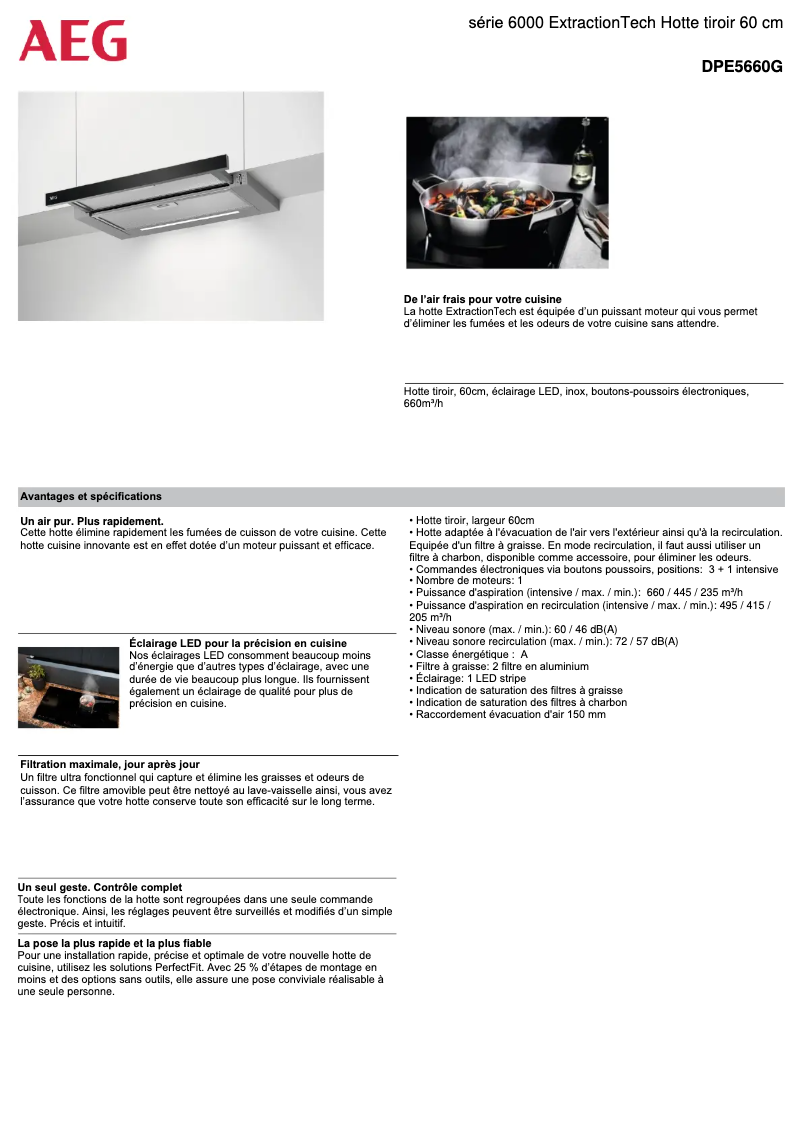Page 1 de la notice Fiche technique AEG DPE5660G