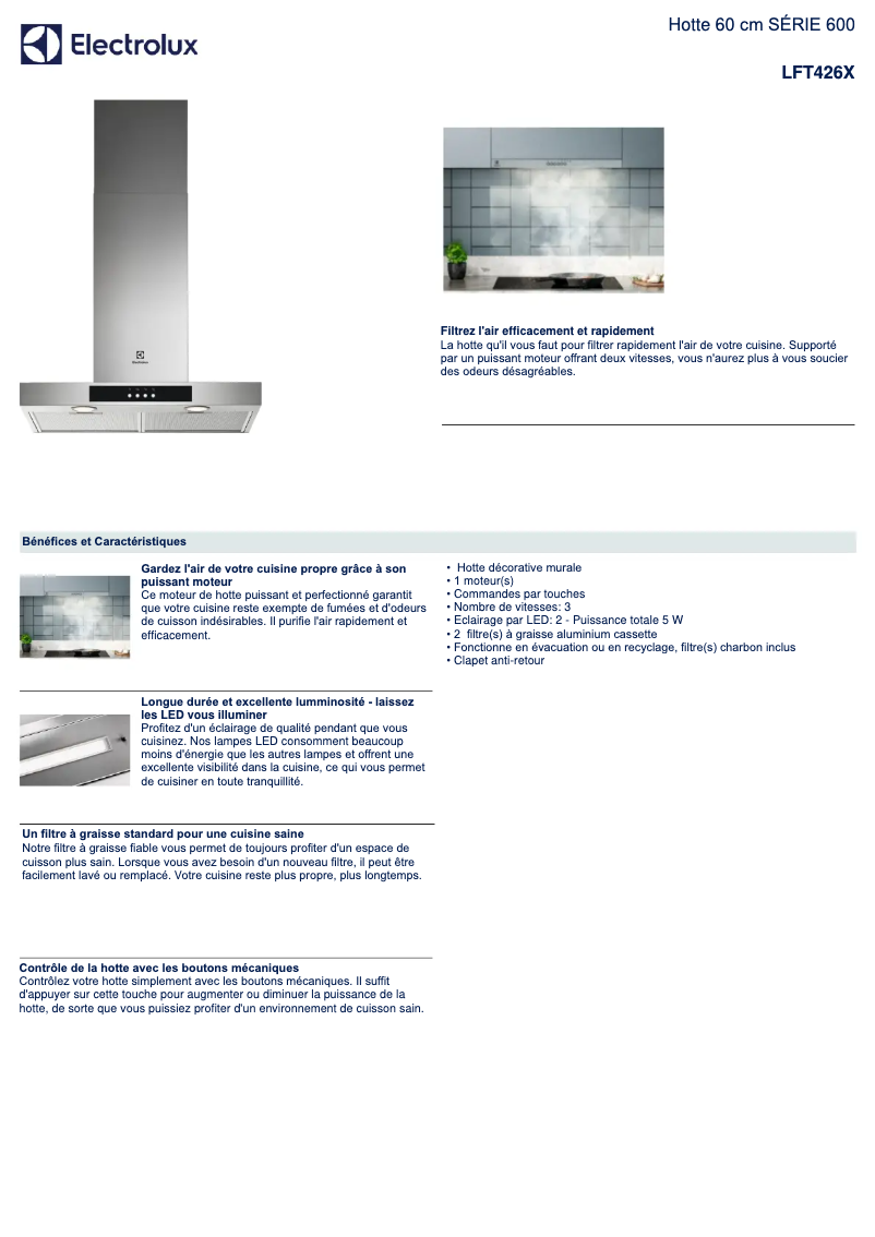 Página 1 del manual Ficha técnica Electrolux LFT426X