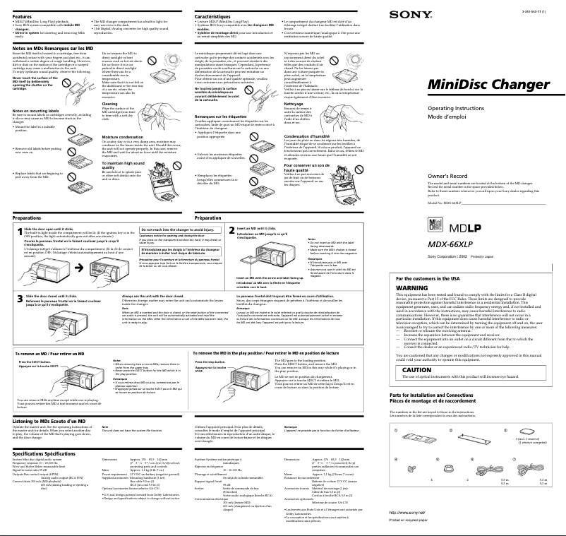 Imagen de la primera página del manual del dispositivo MDX-66XLP