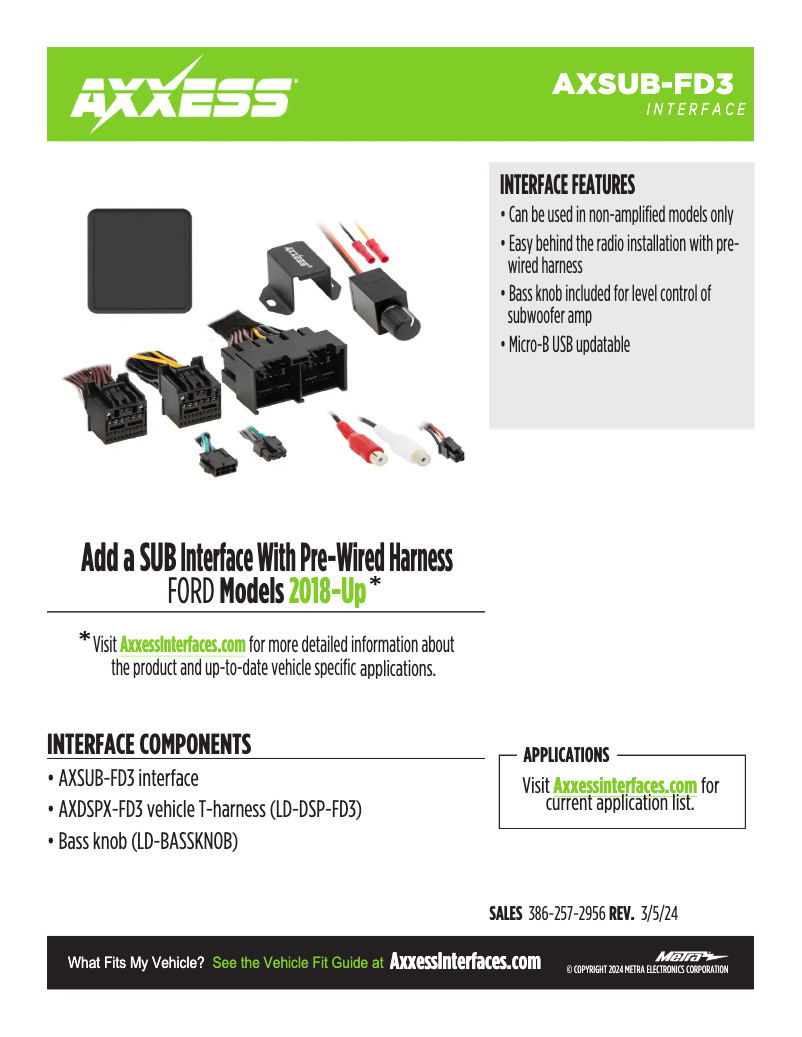 Page 1 de la notice Fiche technique AXESS AXSUB-FD3