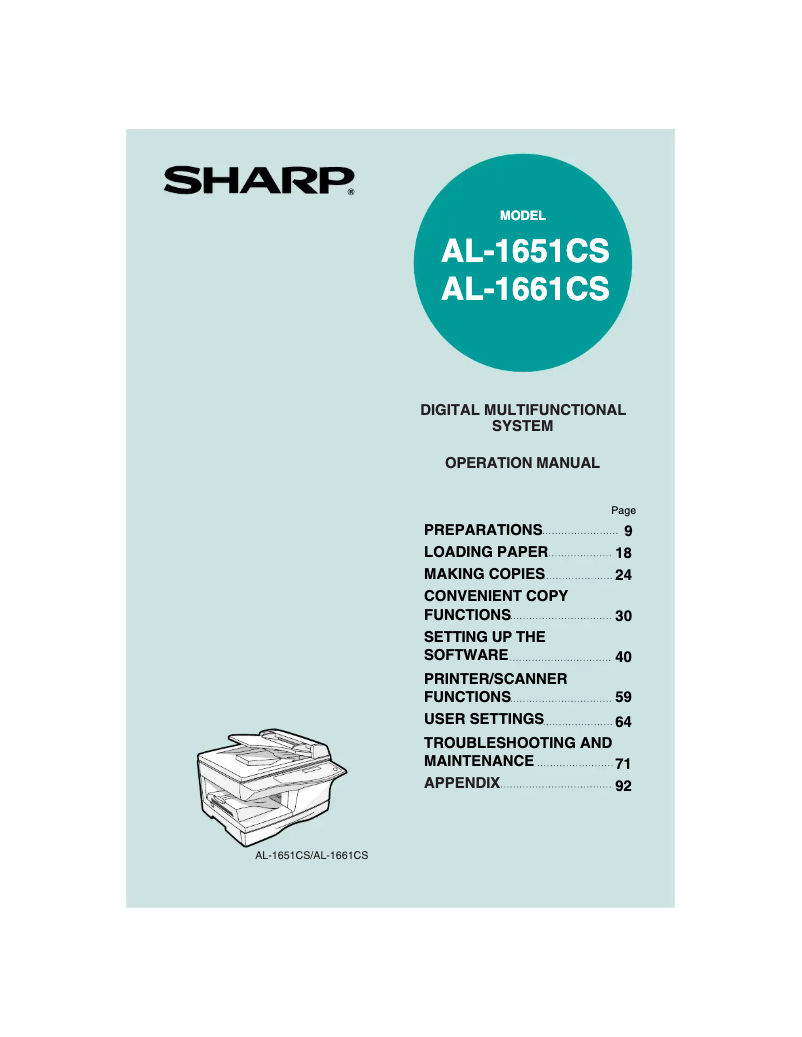 Page n°1 - Manuel utilisateur Sharp AL1651CS