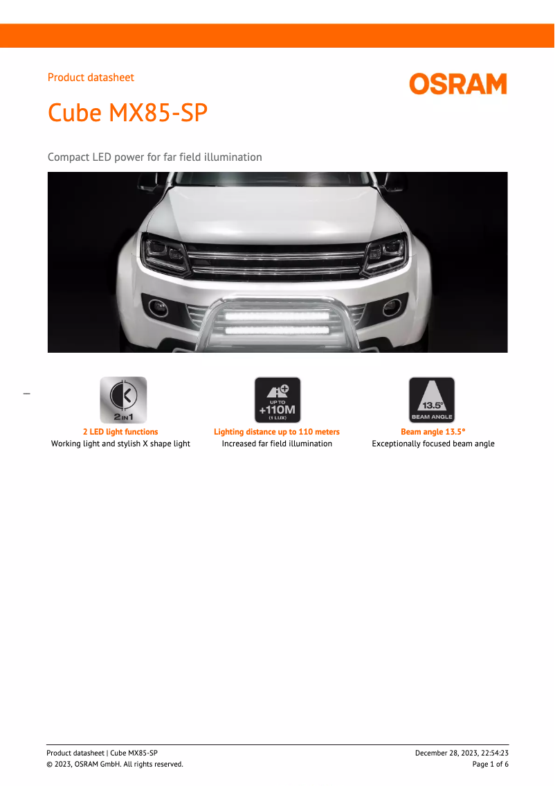 Page 1 de la notice Fiche technique Osram Cube MX85-SP