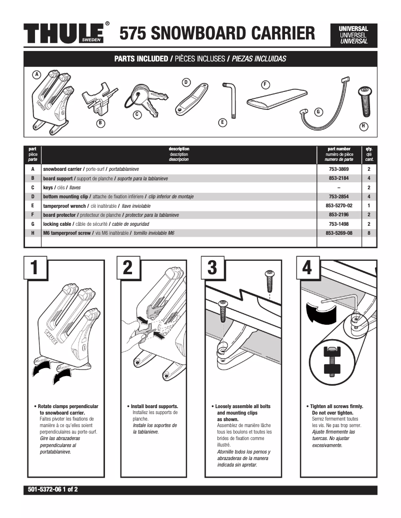 Page 1 de la notice Manuel utilisateur Thule Universal 575
