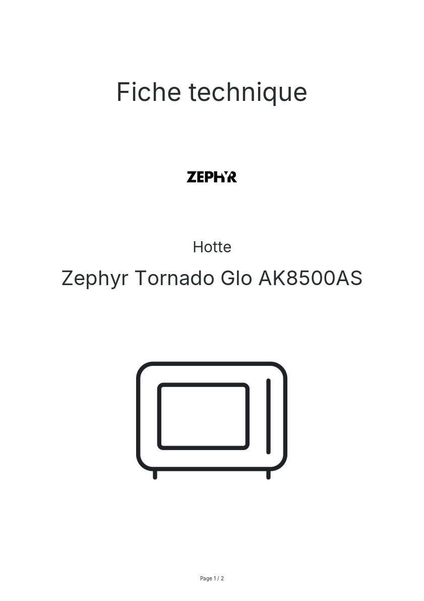 Page n°1 - Fiche technique Zephyr Tornado Glo AK8500AS