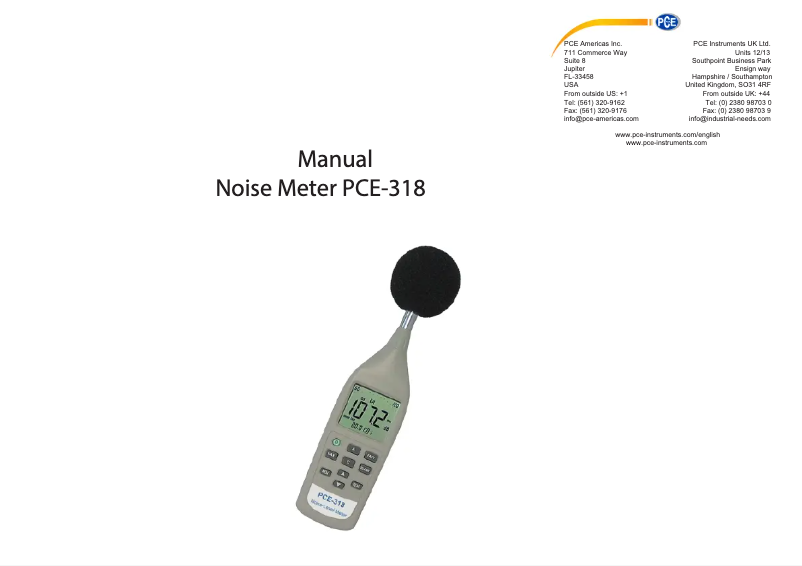 Page n°1 - Manuel utilisateur PCE Instruments PCE-318