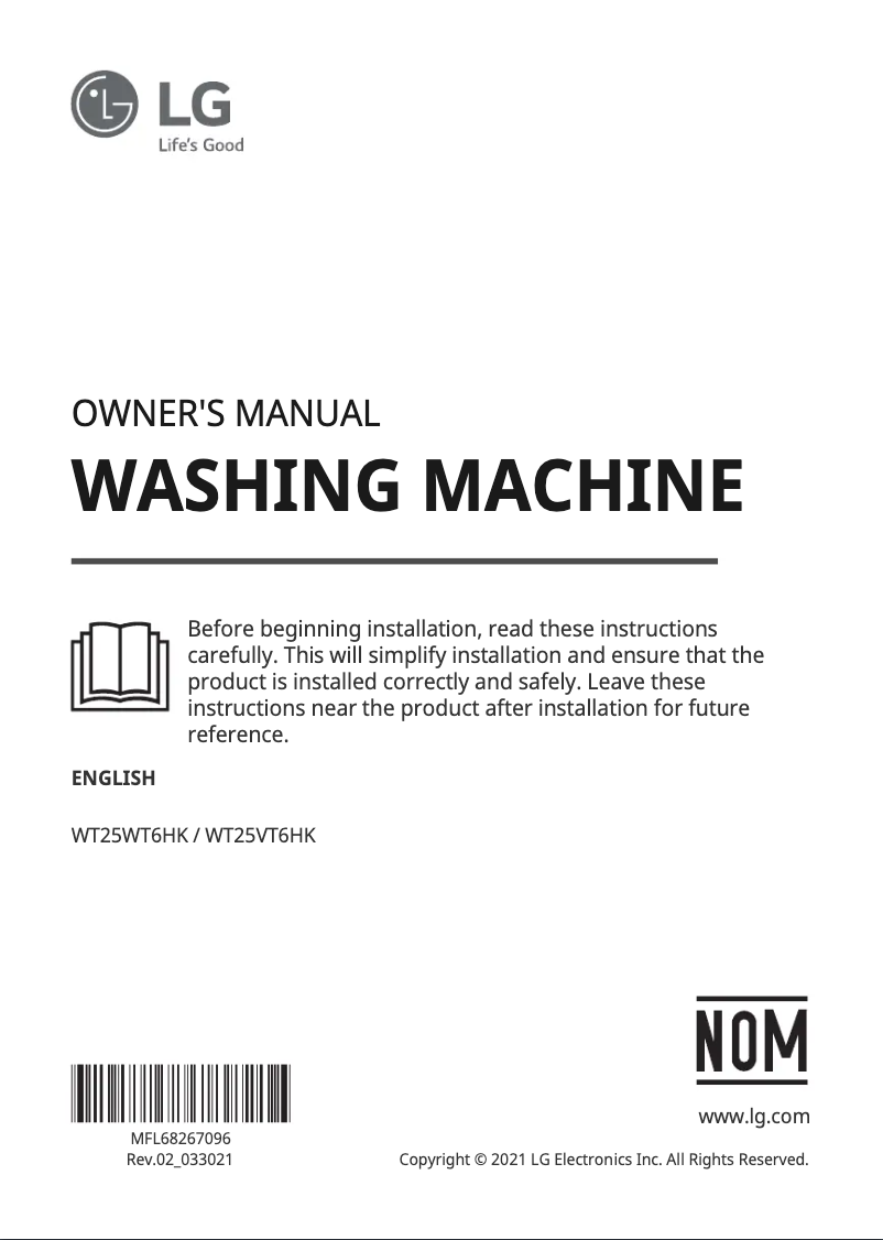 Page 1 de la notice Manuel utilisateur LG WT25VT6HK