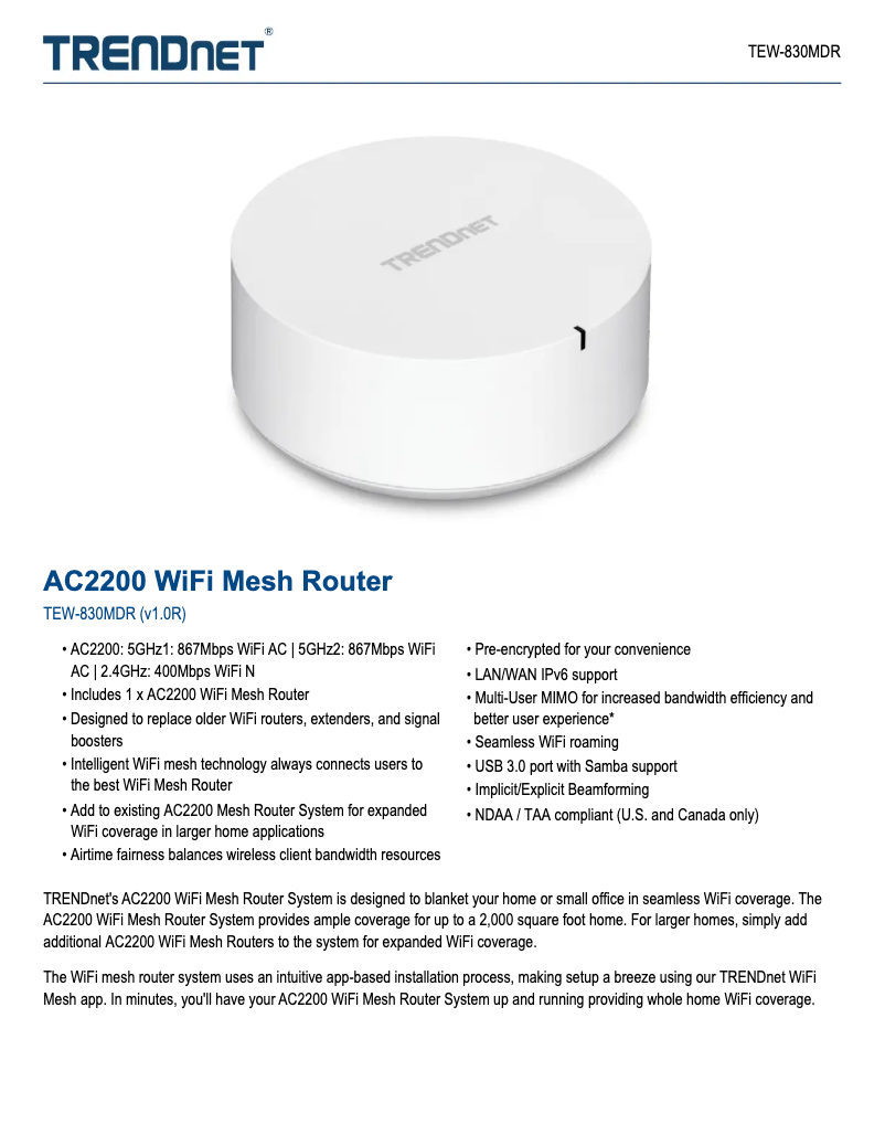 Image de la première page du manuel de l'appareil TEW-830MDR