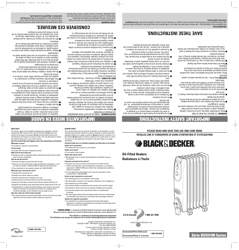 Page n°1 - Manuel utilisateur Black & Decker BDOH100