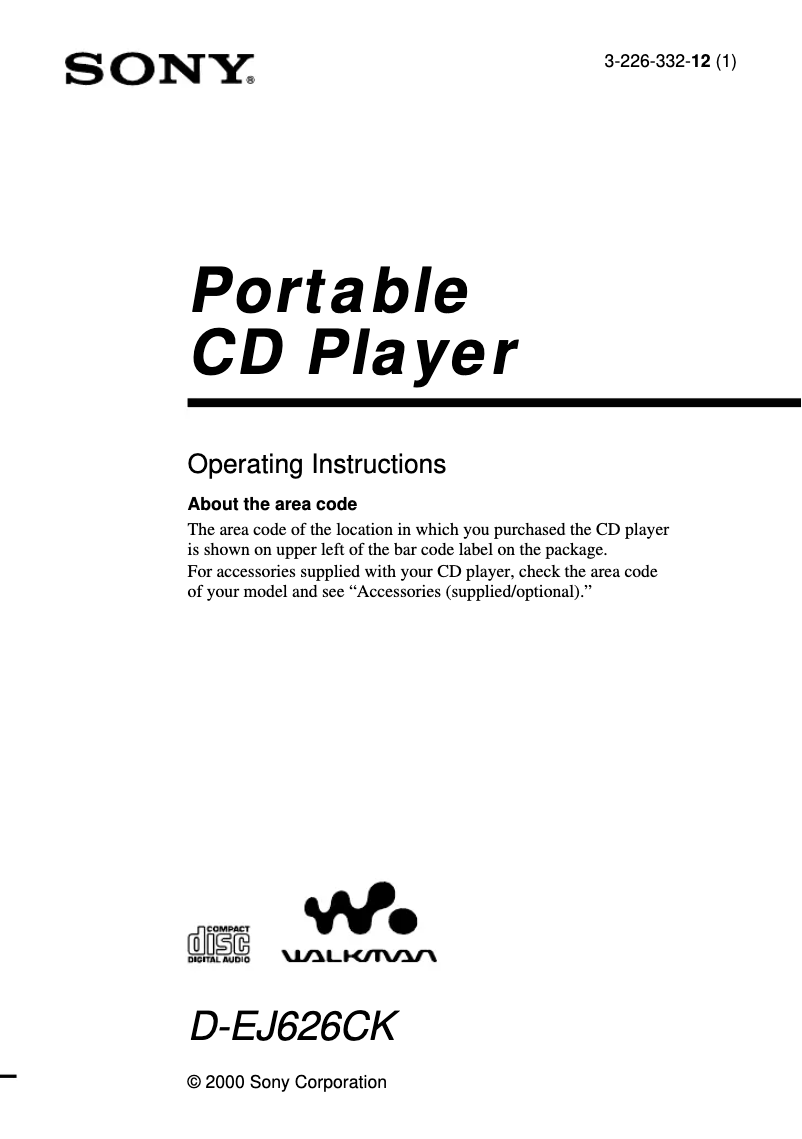 Page 1 de la notice Manuel utilisateur Sony D-EJ626CK