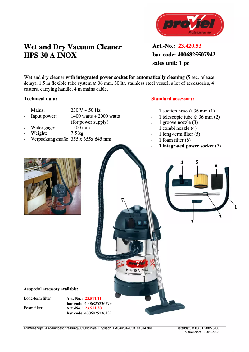 Page 1 de la notice Manuel utilisateur Proviel HPS 30A Inox