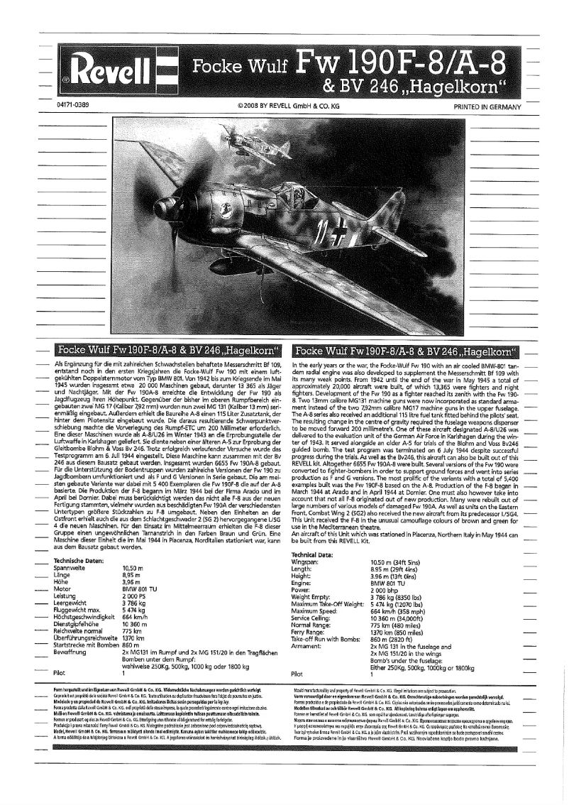 Image de la première page du manuel de l'appareil Focke Wulf Fw 190F-8 & Bv 246 Hagelkorn
